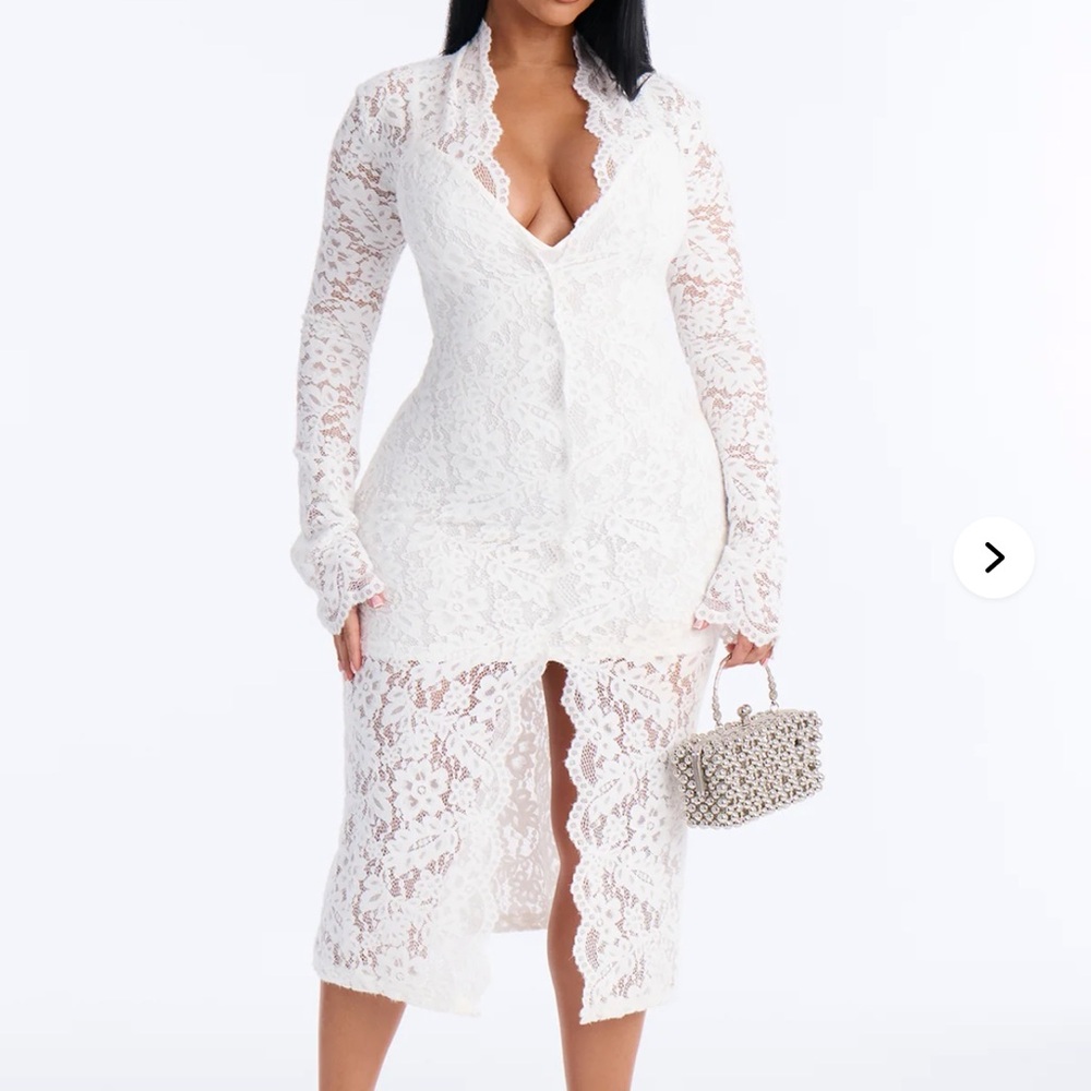 Fashion Nova White Lace Long Sleeve Dress